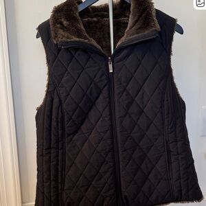 Women's Quilted Black Brown Reversible vest